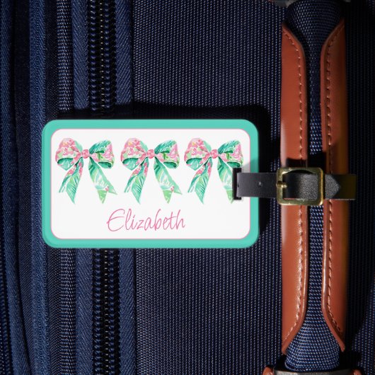 Étiquette À Bagage Préppy rose et turquoise florale vaches personnali (Insitu Rectoal 4)