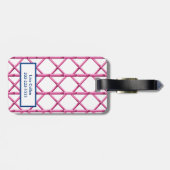 Étiquette À Bagage Preppy Rose Navy Trellis Bambou Motif Monogramme (Dos horizontal)