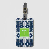 Étiquette À Bagage Preppy Square Lattice Monogram – Navy & Lime (Devant Vertical)