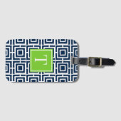 Étiquette À Bagage Preppy Square Lattice Monogram – Navy & Lime (Devant Horizontal)