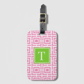 Étiquette À Bagage Preppy Square Lattice Monogram – Pink & Lime (Devant Vertical)