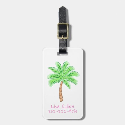 Étiquette À Bagage Preppy Tropical Palm Tree Custom (Devant Vertical)