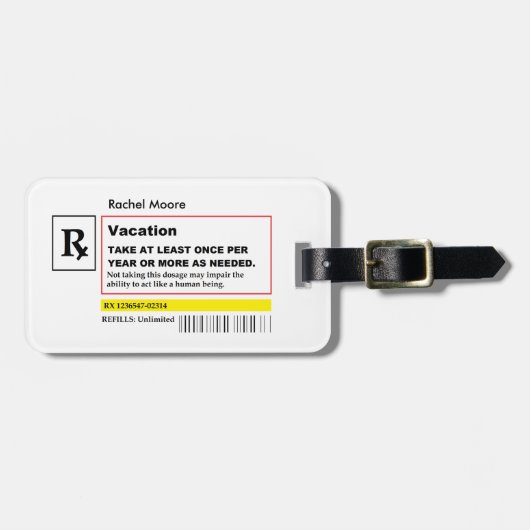 Étiquette À Bagage Prescription" Lugg personnalisé "de vacances. (Devant horizontal)