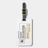 Étiquette À Bagage Prescription" Lugg personnalisé "de vacances. (Devant Vertical)