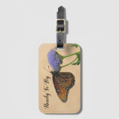 Étiquette À Bagage Prêt à voler Monarque sur Papillon à fleurs violet (Devant Vertical)