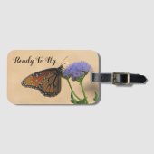 Étiquette À Bagage Prêt à voler Monarque sur Papillon à fleurs violet (Devant Horizontal)