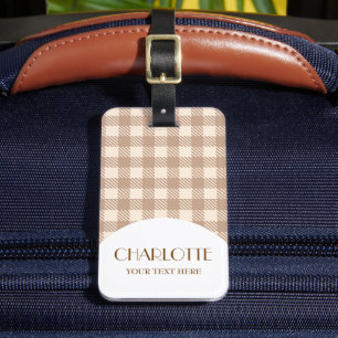 Étiquette À Bagage Prêt beige brun vintage en vichy coché