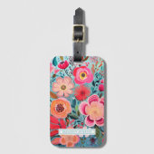 Étiquette À Bagage Pretty Botanical Girly Floral Pattern (Devant Vertical)