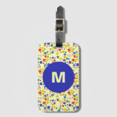 Étiquette À Bagage Pretty Dainty Cute Floral Pastel Yellow Monogram (Devant Vertical)