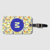 Étiquette À Bagage Pretty Dainty Cute Floral Pastel Yellow Monogram (Devant Horizontal)