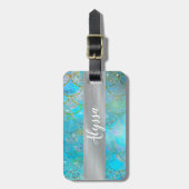 Étiquette À Bagage Pretty Iridescent Blue Shtoujours Mermaid Scales (Devant Vertical)