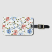 Étiquette À Bagage Pretty Red Blue Flowers (Devant Horizontal)