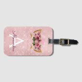 Étiquette À Bagage Princesse Étincelle Chatte Rose Monogramme Nom (Devant Horizontal)