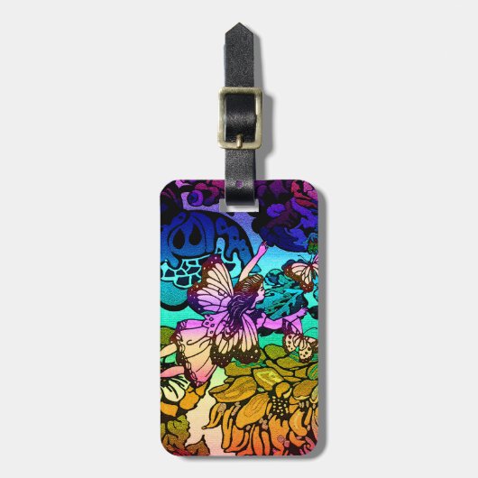 Étiquette À Bagage Princesse féerique Flying avec des papillons (Devant Vertical)