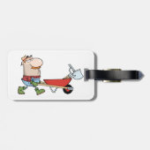 Étiquette À Bagage Producteur de dessin animé avec brouette et outils (Dos horizontal)