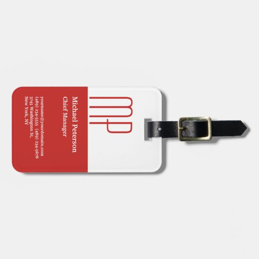 Étiquette À Bagage Professionnel Rouge Blanc clair clair Monogramme m (Devant horizontal)
