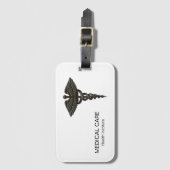 Étiquette À Bagage Professionnel Simple Médicale Caduceus Noir Blanc (Devant Vertical)