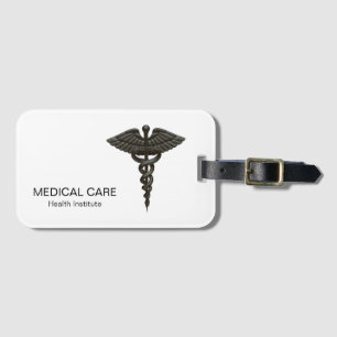 Étiquette À Bagage Professionnel Simple Médicale Caduceus Noir Blanc