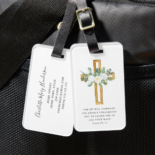 Étiquette À Bagage Psaume 91:11 Verset Biblique Croix Fleurie de Pivo
