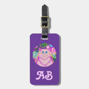 Étiquette À Bagage Psy-cat-delic Pink Round 'initials' bagage violet