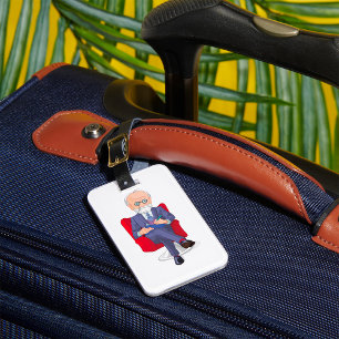 Étiquette À Bagage Psychologue en costume avec Bloc-notes assis
