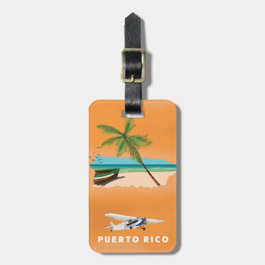 Étiquette À Bagage Puerto Rico illustrated map travel poster. (Devant Vertical)