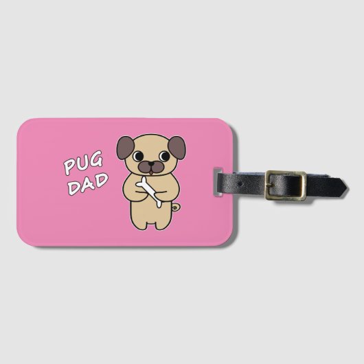 Étiquette À Bagage PUG DAD - Rose (Devant Horizontal)
