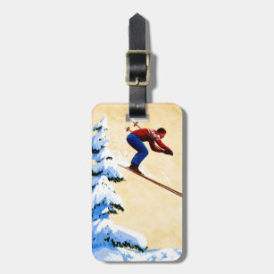 Étiquette À Bagage Pullover vintage d'affiche de ski, de ski et pins