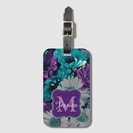 Étiquette À Bagage Purple and Blue Flower Smash Personalised (Devant Vertical)