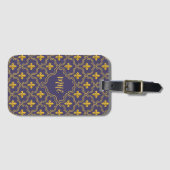 Étiquette À Bagage Purple and gold fleur-de-lys quatrefoil pattern (Devant Horizontal)