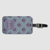 Étiquette À Bagage Purple and Green Retro Circles Pattern Monogram (Devant Horizontal)