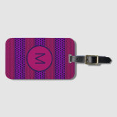 Étiquette À Bagage Purple and Magenta Pattern Striped Monogram (Devant Horizontal)
