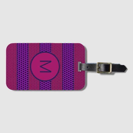 Étiquette À Bagage Purple and Magenta Pattern Striped Monogram (Devant Horizontal)