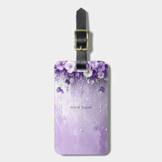 Étiquette À Bagage Purple Flowers with Dangling Pearls Luggage Tag