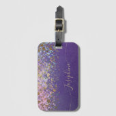 Étiquette À Bagage Purple Gold Moderne Chic tendance Calligraphie (Devant Vertical)