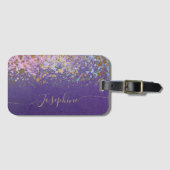 Étiquette À Bagage Purple Gold Moderne Chic tendance Calligraphie (Devant Horizontal)