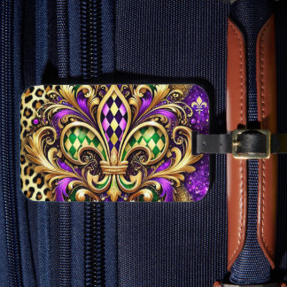 ÉTIQUETTE À BAGAGE PURPLE OR VERT MARDI GRAS FLEUR DE LIS