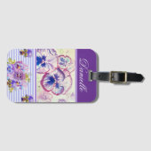 Étiquette À Bagage Purple Pansy Shabby Chic Aquarelle rose Bleu (Devant Horizontal)