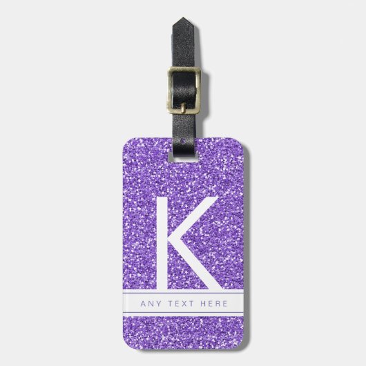 Étiquette À Bagage Purple Parties scintillant Girly Moderne Monogramm (Devant Vertical)