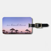 Étiquette À Bagage Purple Sunset Coastère Photo Sur Plage Script Heur (Devant horizontal)