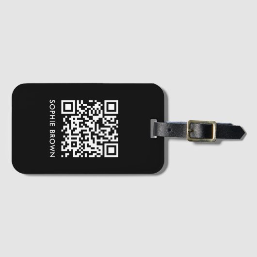 Étiquette À Bagage QR Code Black Modern Style Virtual Contact perdu (Devant Horizontal)