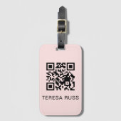 Étiquette À Bagage QR Code Blush Pink Feminine Scannable Contact Info (Devant Vertical)