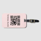 Étiquette À Bagage QR Code Blush Pink Feminine Scannable Contact Info (Devant Horizontal)