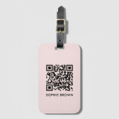 Étiquette À Bagage QR Code Blush Rose Feminine Scannable Contact perd (Devant Vertical)