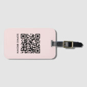 Étiquette À Bagage QR Code Blush Rose Feminine Scannable Contact perd (Devant Horizontal)