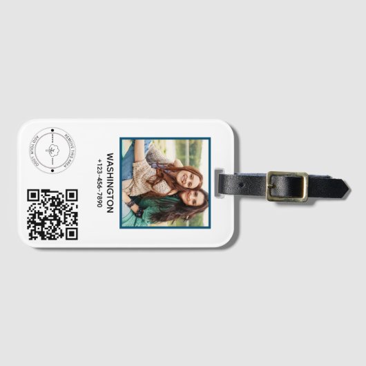 Étiquette À Bagage Qr Code Business Logo Nom image Titre Détails (Devant Horizontal)