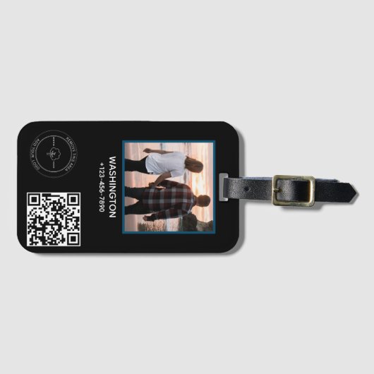 Étiquette À Bagage Qr Code Business Logo Nom image Titre Détails (Devant Horizontal)