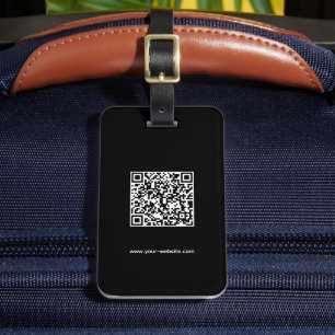 Étiquette À Bagage QR Code, Nom & Information, Noir & Blanc, Élégant