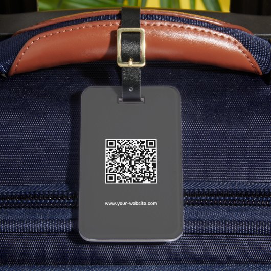 Étiquette À Bagage QR Code, Nom & Infos, gris foncé & blanc, Élégant (Insitu Rectoal 2)