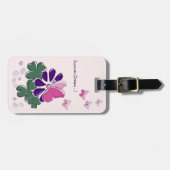 Étiquette À Bagage QR Code Papillon rose vert violet Doodé de fleurs (Devant horizontal)